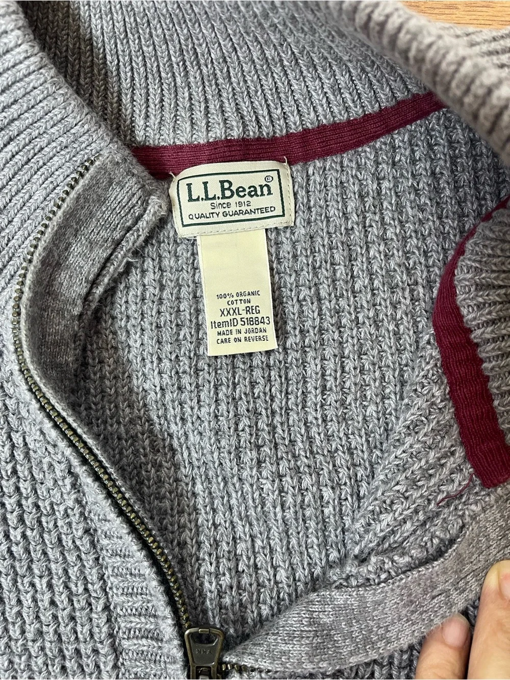 L.L. Bean 100%  Organic Cotton Waffle Knit Quarter Zip Sweater XXXL